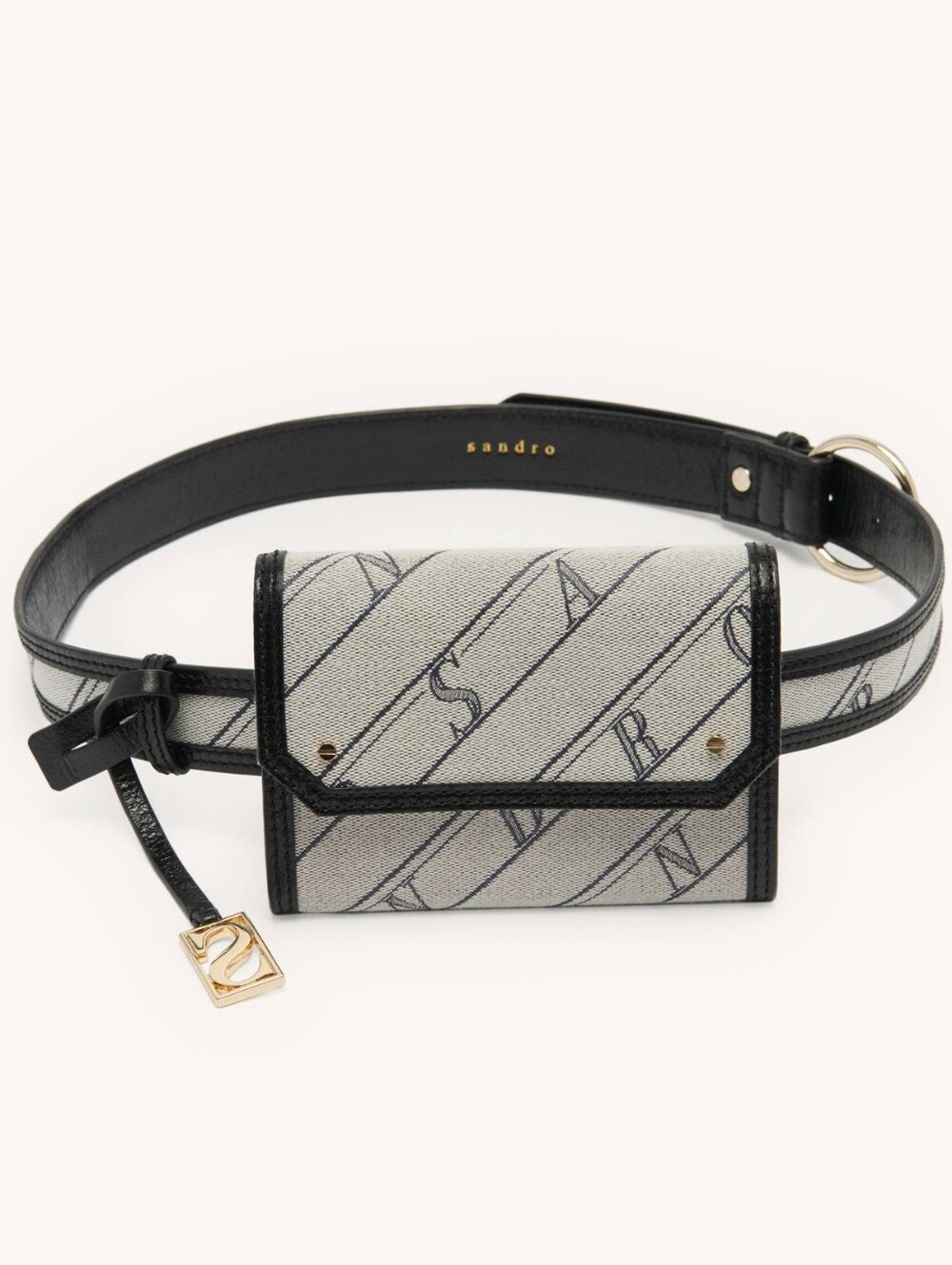Luxury Sandro Paris Belt Wallet Bag OZ cow leather Belt Textile Gray Black Gold